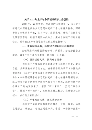 关于2023年上半年乡镇领导班子工作总结