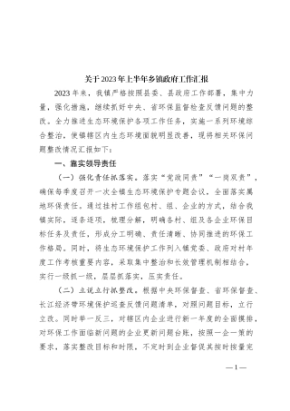 关于2023年上半年乡镇政府工作汇报