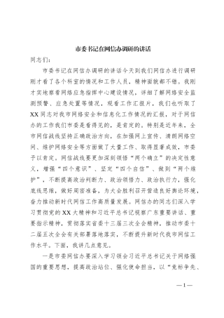 市委书记在网信办调研的讲话