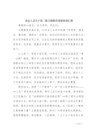 市总工会关于第二批主题教育进展情况汇报