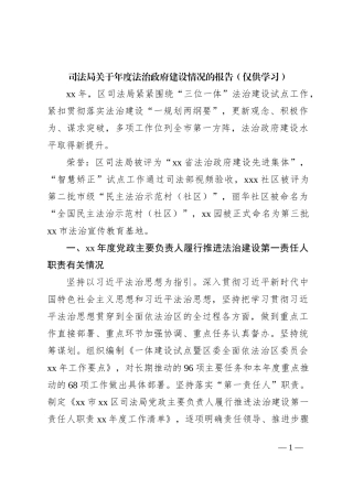 司法局关于年度法治政府建设情况的报告