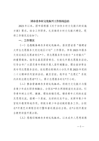 团市委乡村文化振兴工作情况总结