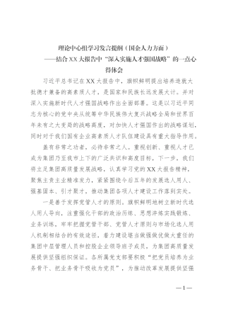 理论中心组学习发言提纲（国企人力方面）