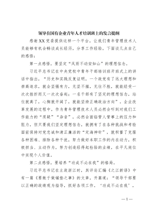 领导在国有企业青年人才培训班上的发言提纲
