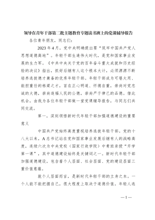 领导在青年干部第二批主题教育专题读书班上的党课辅导报告
