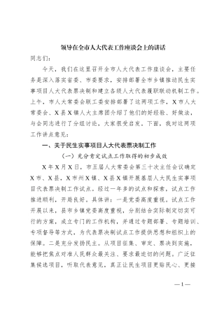 领导在全市人大代表工作座谈会上的讲话