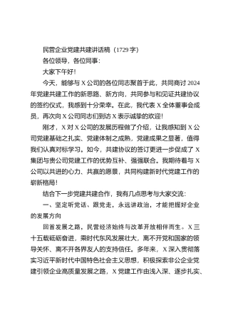 ”两新“民营企业党建共建讲话稿