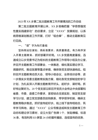 2023年xx乡第二批主题教育工作开展情况的工作总结(1)