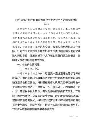 2023年第二批主题教育专题民主生活会个人对照检查材料（一）(1)