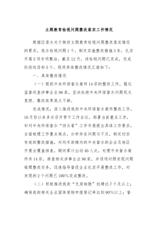 主题教育检视问题整改落实工作情况