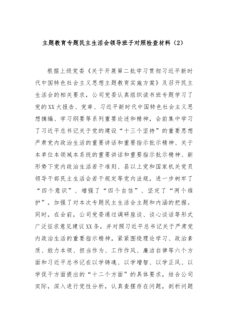 主题教育专题民主生活会领导班子对照检查材料（2）(1)