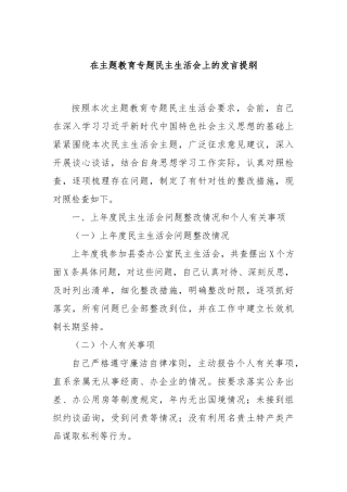 在主题教育专题民主生活会上的发言提纲(2)