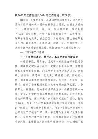 镇2023年工作总结及2024年工作计划 (1)