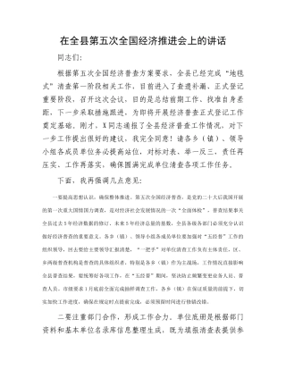 在全县第五次全国经济推进会上的讲话