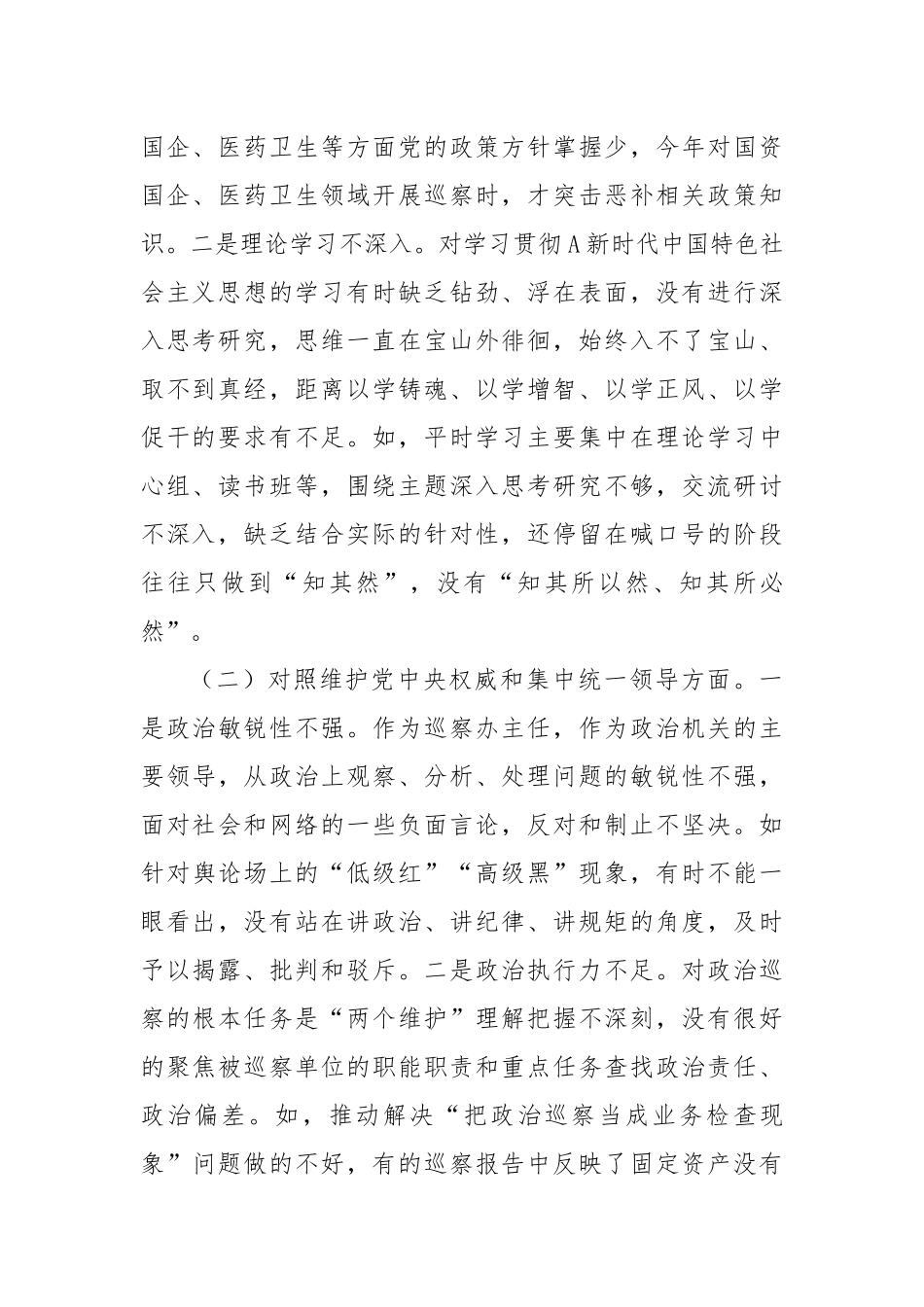 巡察办主任专题民主生活会对照检查_第2页