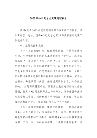 2023年公司党总支党建述职报告