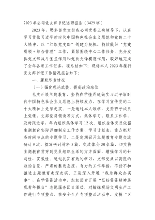 2023年国企党支部书记述职报告