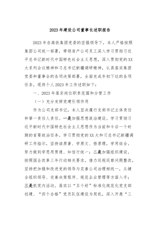 2023年建设公司董事长述职报告