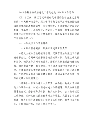 2023年镇法治政府建设工作总结及2024年工作思路 (1)