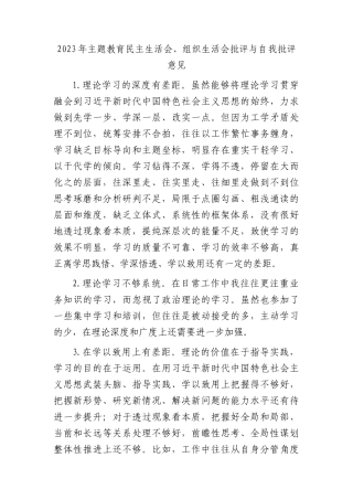 2023年主题教育生活会批评与自我批评意见20条 (2)