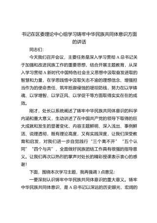 书记在区委理论中心组学习铸牢中华民族共同体意识方面的讲话【优】