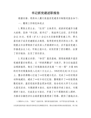 书记抓党建述职报告