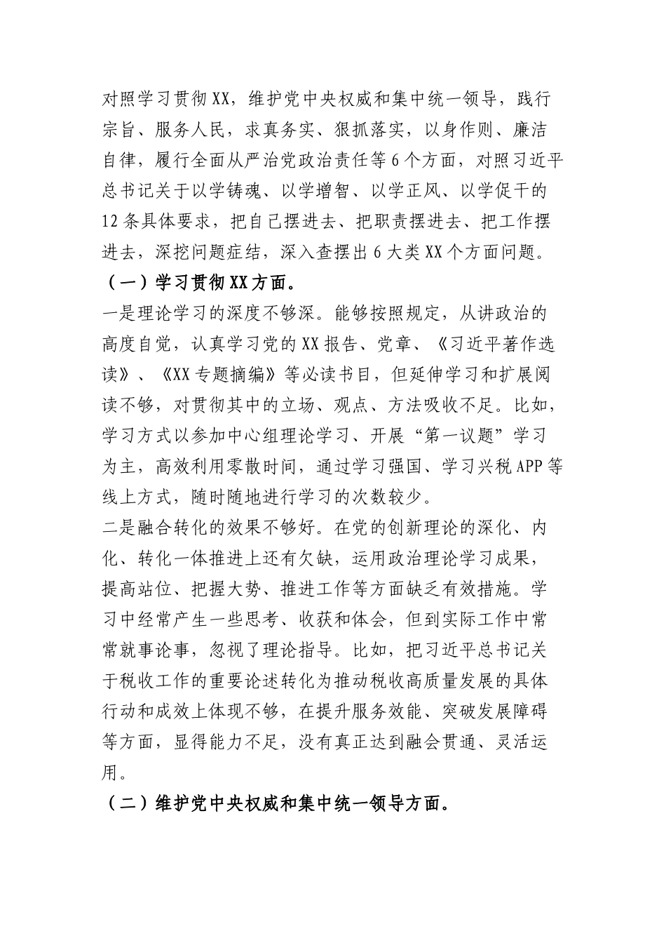 税务局局长2023年度主题教育专题民主生活会对照检查材料（践行宗旨等6个方面_第2页