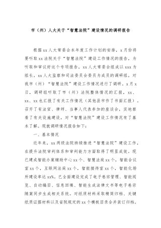 市（州）人大关于“智慧法院”建设情况的调研报告