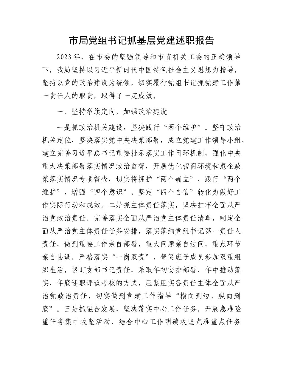 市局党组书记抓基层党建述职报告(3)_第1页