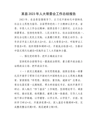 某县2023年人大常委会工作总结报告(1)