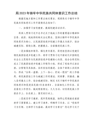 局2023年铸牢中华民族共同体意识工作总结