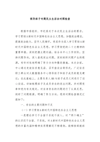 领导班子专题民主生活会对照检查