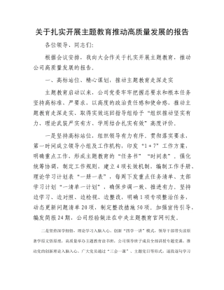 关于扎实开展主题教育推动高质量发展的报告(1)