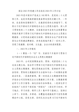 国企公司2023年党建工作总结及2024年工作计划