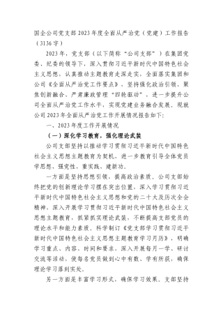 国企公司党支部2023年度全面从严治党（党建）工作报告(1)