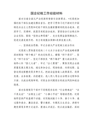 国企纪检工作经验材料