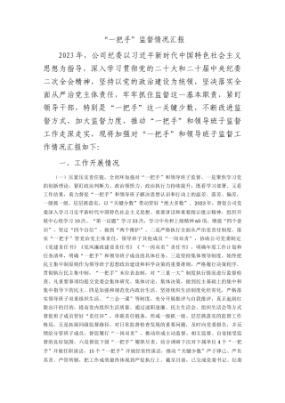 国企纪委“一把手”监督情况总结汇报