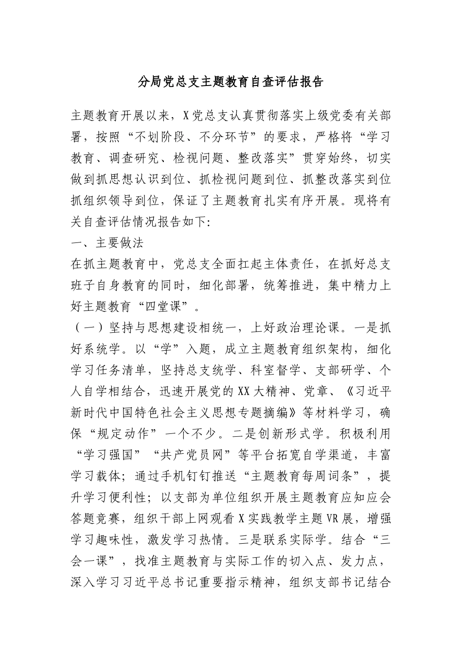 分局党总支主题教育自查评估报告(1)_第1页