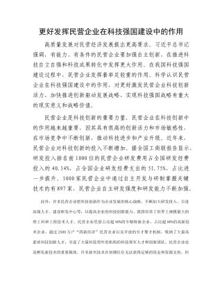 更好发挥民营企业在科技强国建设中的作用