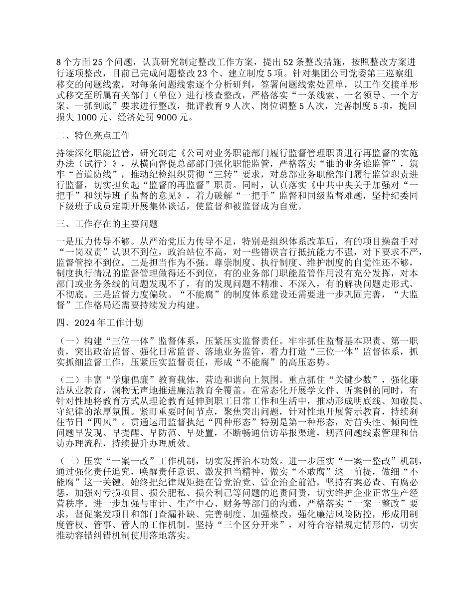 公司纪检工作2023年工作完成情况及2024年工作计划(1)_第2页