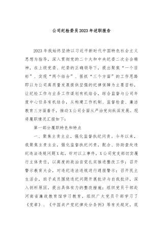 公司纪检委员2023年述职报告(1)