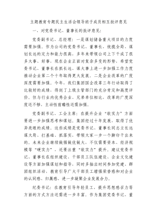 公司主题教育生活会班子成员相互批评意见3600字(1)