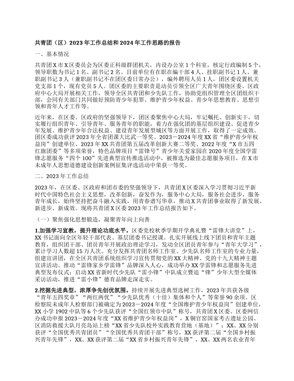 共青团（区）2023年工作总结和2024年工作思路的报告(1)_第1页
