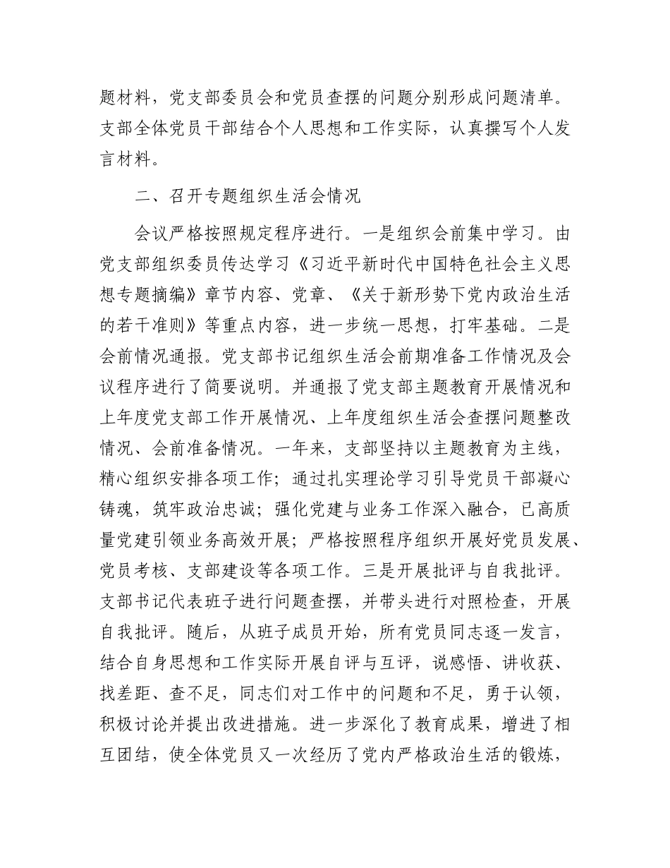 党支部第二批主题教育专题组织生活会召开情况汇报_第3页