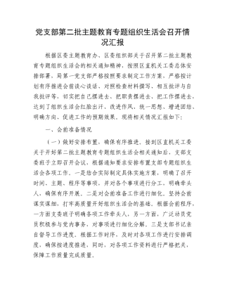 党支部第二批主题教育专题组织生活会召开情况汇报