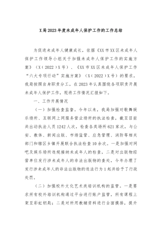 X局2023年度未成年人保护工作的工作总结(2)
