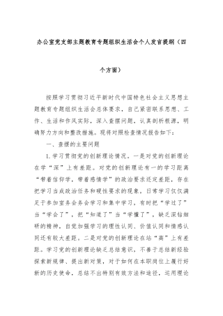 办公室党支部主题教育专题组织生活会个人发言提纲（四个方面）