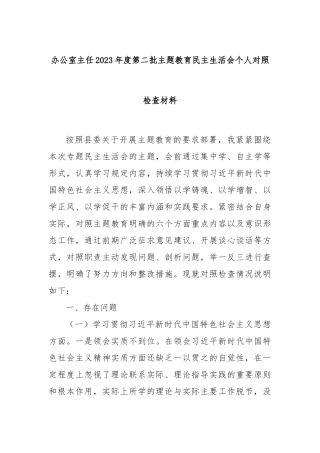 办公室主任2023年度第二批主题教育民主生活会个人对照检查材料(1)