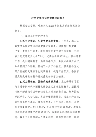 村党支部书记抓党建述职报告