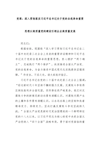 党课：深入贯彻落实习近平总书记关于党的自我革命重要思想以高质量党的建设引领企业高质量发展